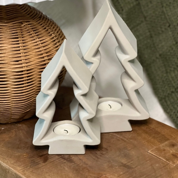 Hand Made White Concrete Christmas Tree Candle Holders - Picture 6 of 6